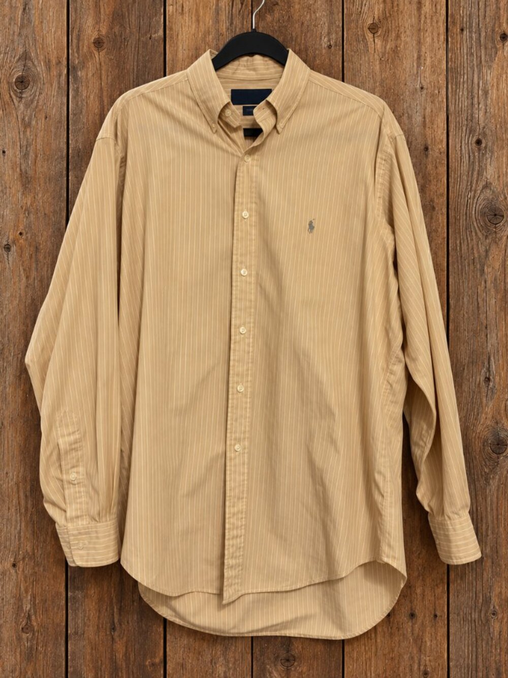 Ralph Lauren Yarmouth Tan Striped Cotton Button Down Shirt Size 16